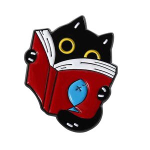 Pin cài trang trí túi, balo, áo, nón… mèo đọc sách