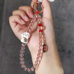 Móc điện thoại/móc chìa khóa hạt mèo may mắn